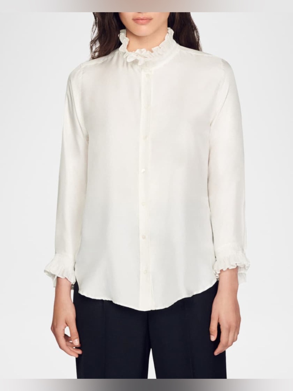 Sandro Haby Ruffled Silk Shirt Size 1 Ecru NWT Designer Blouse